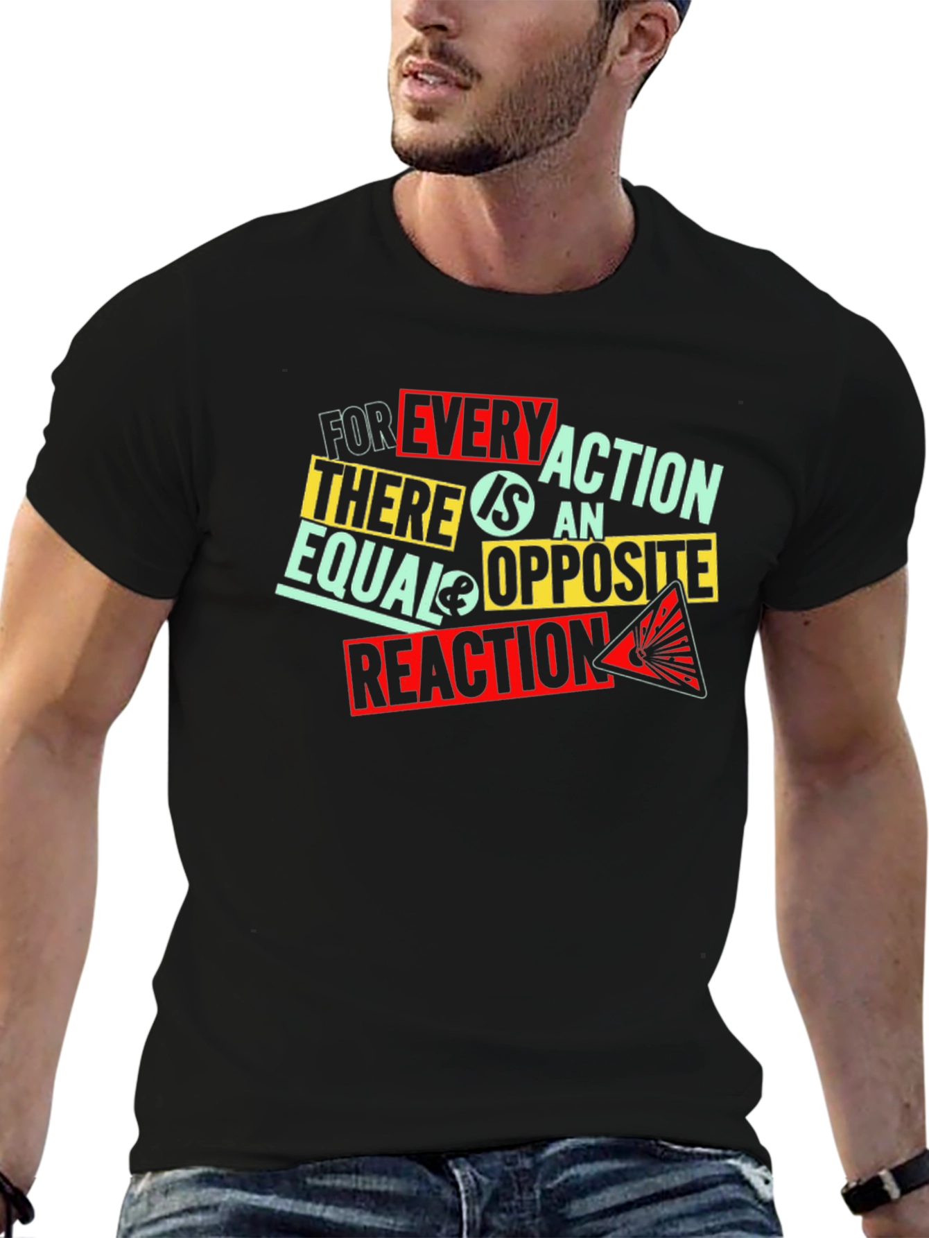 Every Action Reaction Graphic Print Black T-Shirt