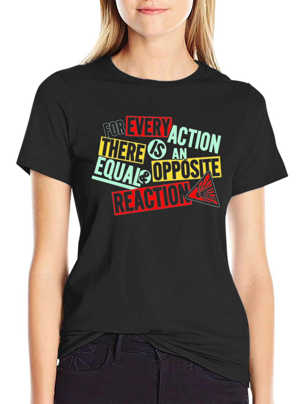 Every Action Reaction Graphic Print Black T-Shirt