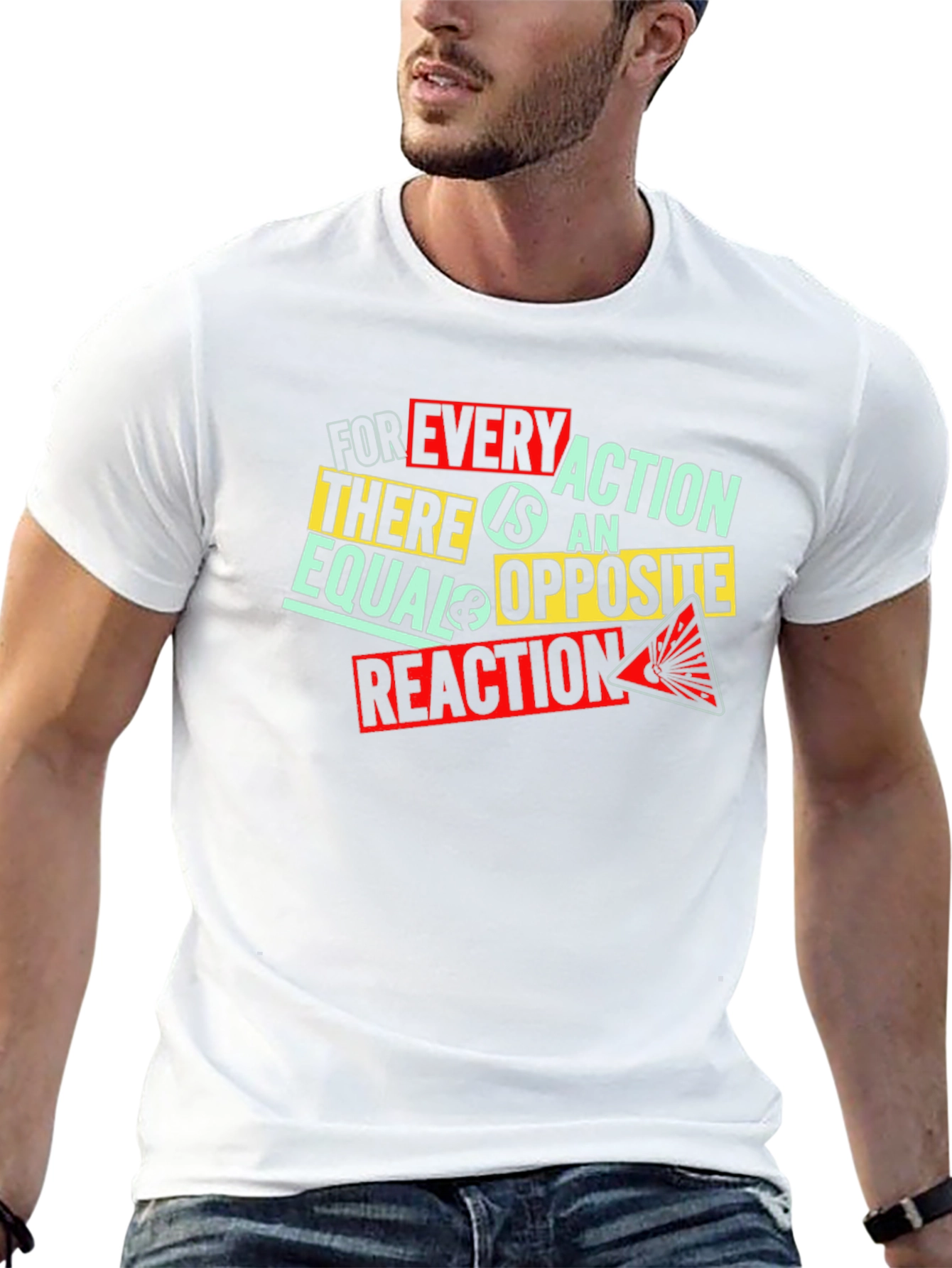 Every Action Reaction Graphic Print Black T-Shirt