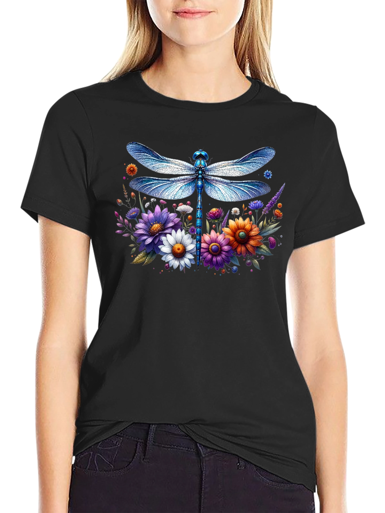 Dragonfly Floral Graphic T-Shirt