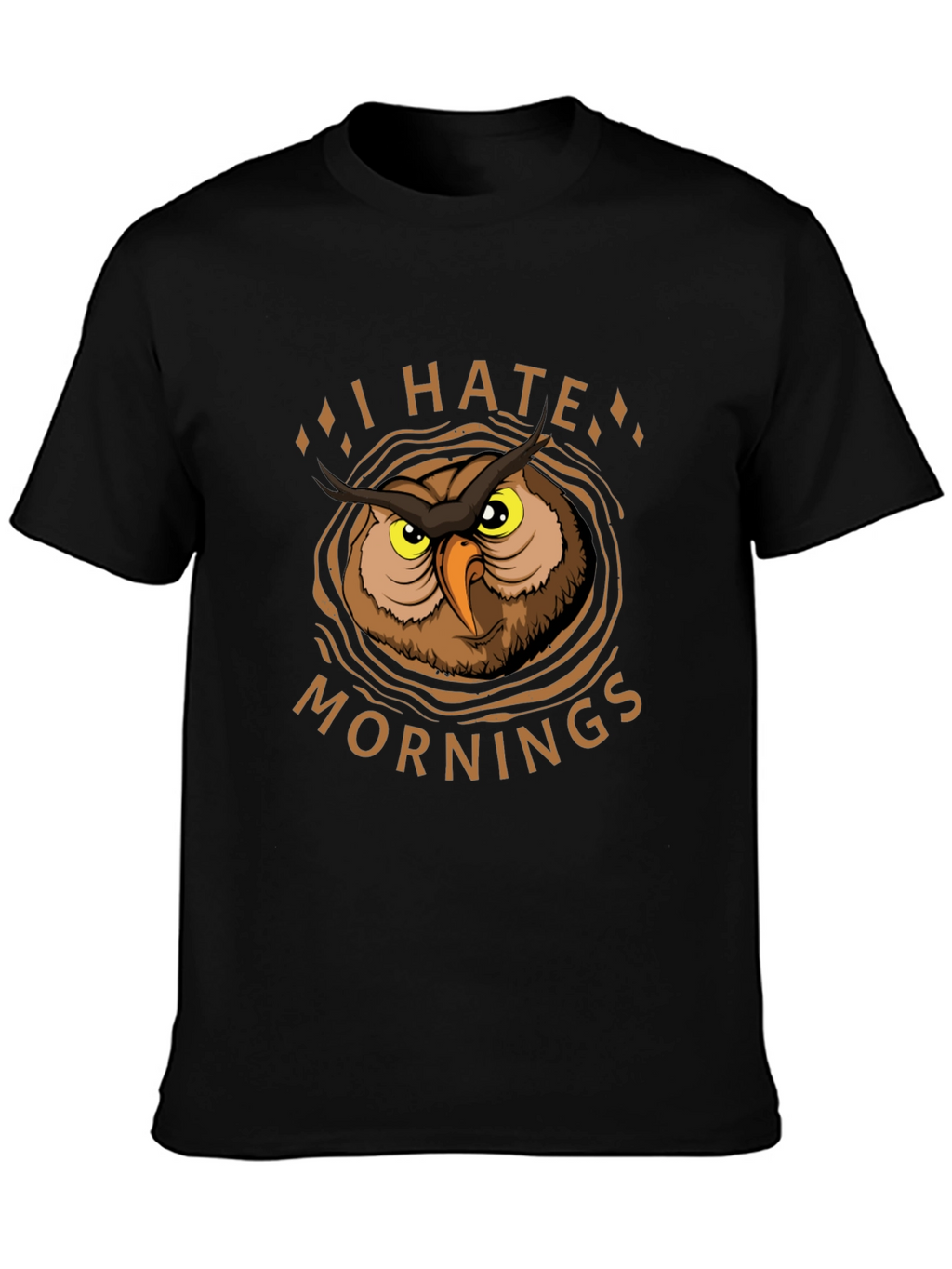 I Hate Mornings Owl Graphic Print Black T-Shirt