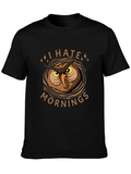 I Hate Mornings Owl Graphic Print Black T-Shirt