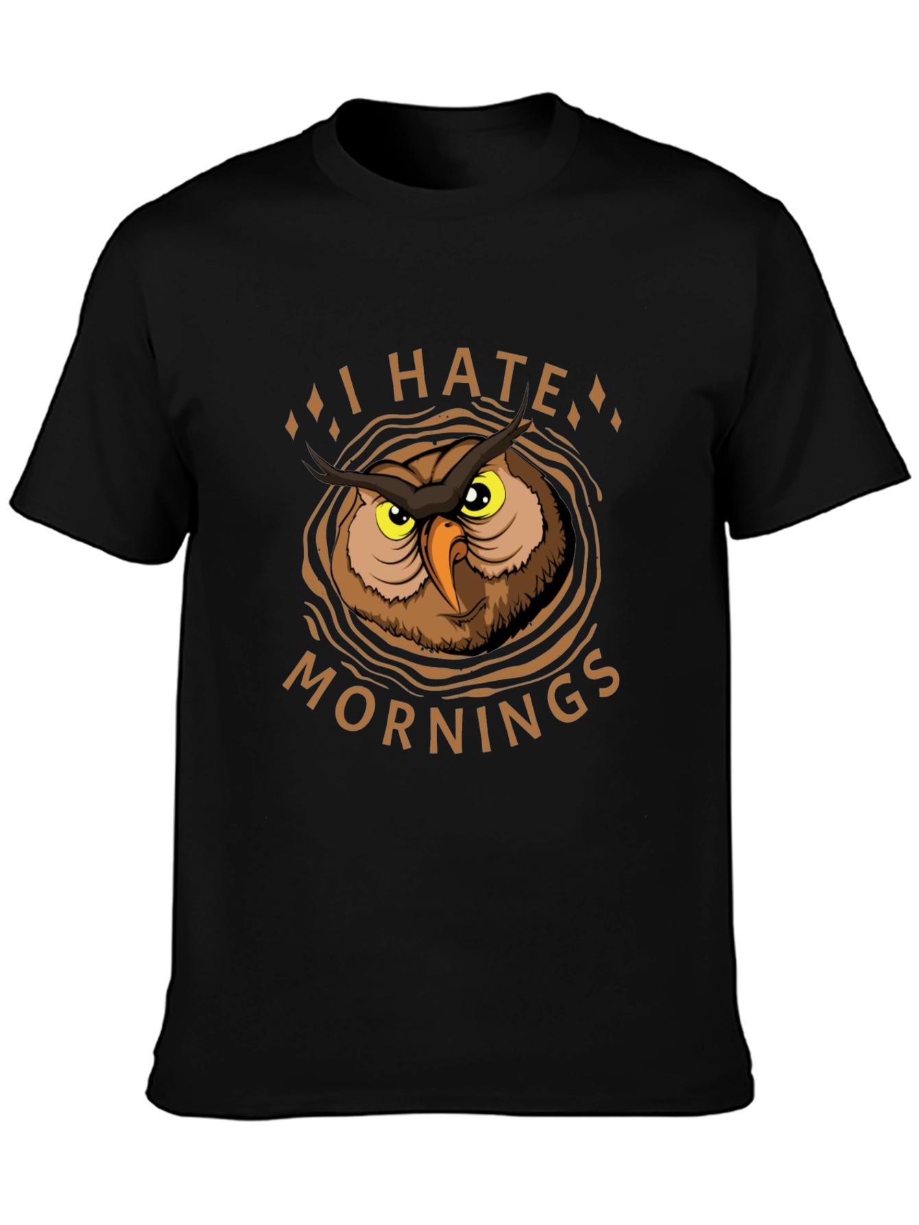 I Hate Mornings Owl Graphic Print Black T-Shirt