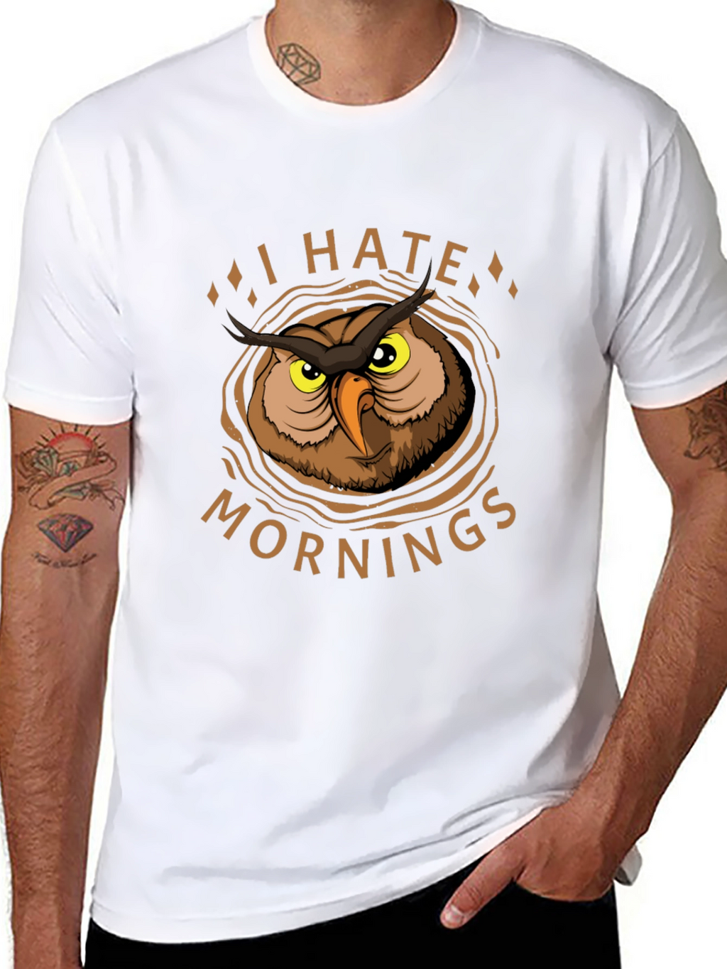 I Hate Mornings Owl Graphic Print Black T-Shirt