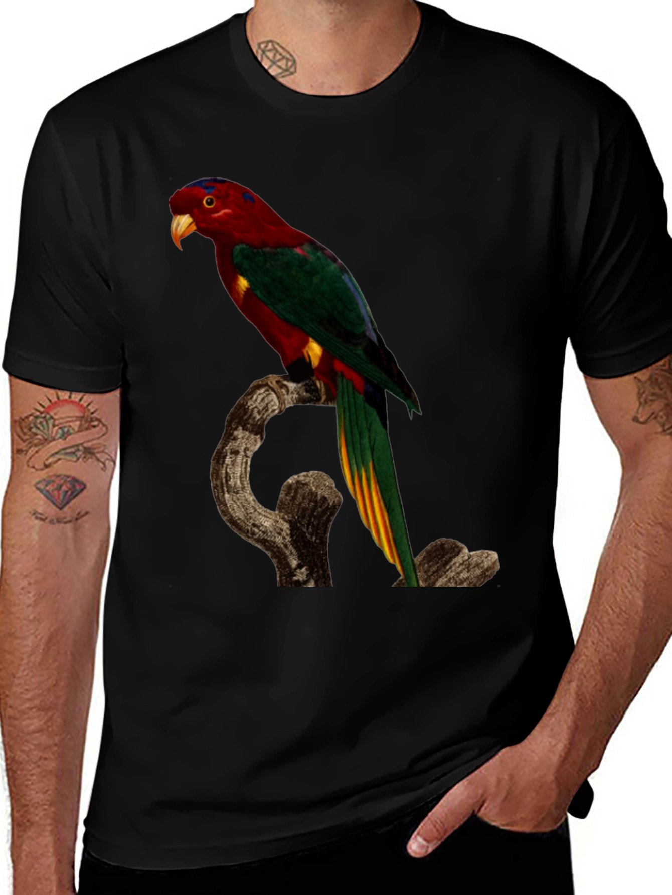 Parrot Print Black T-Shirt