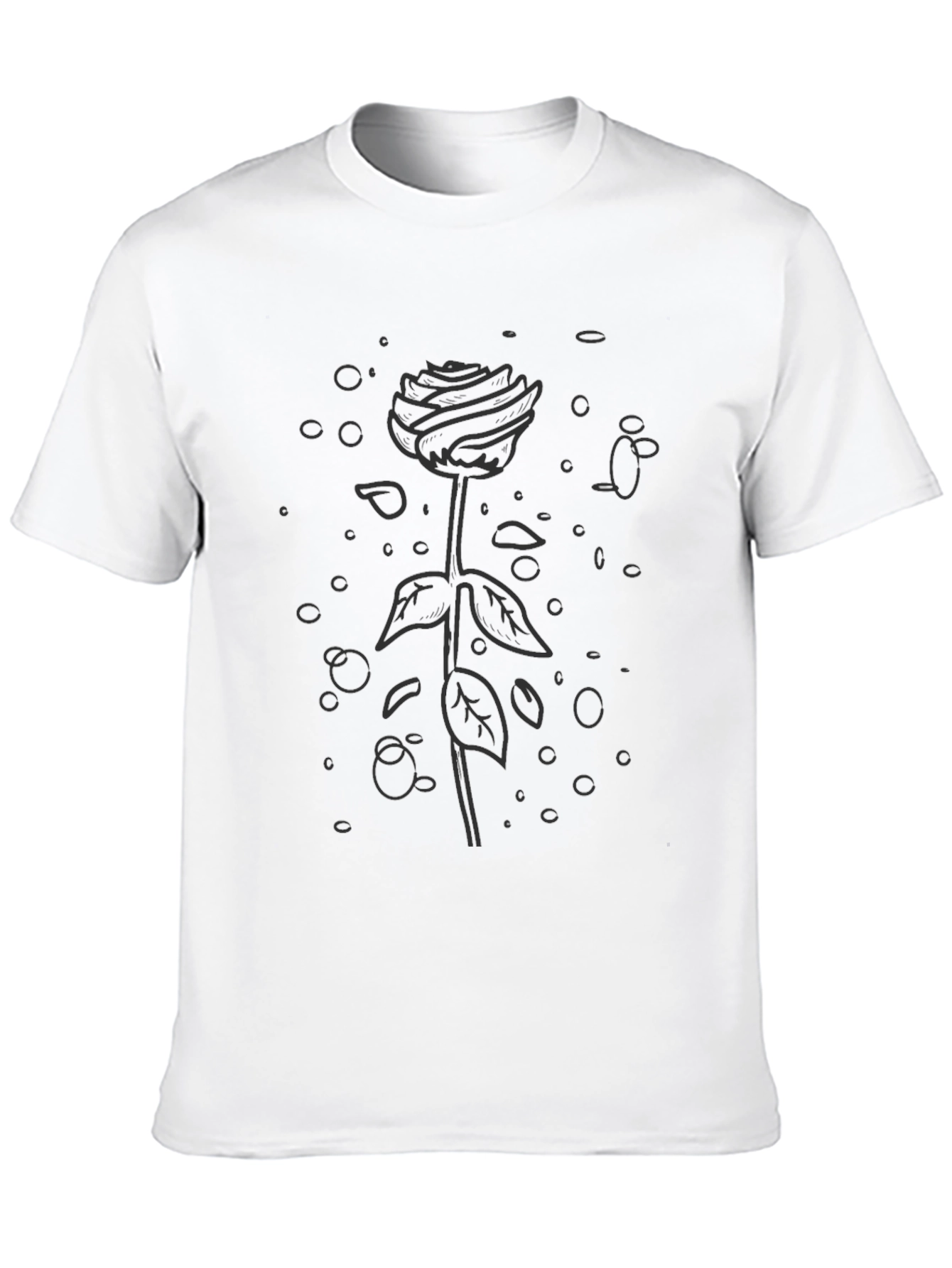 Mens Black Graphic Tee - Rose Design