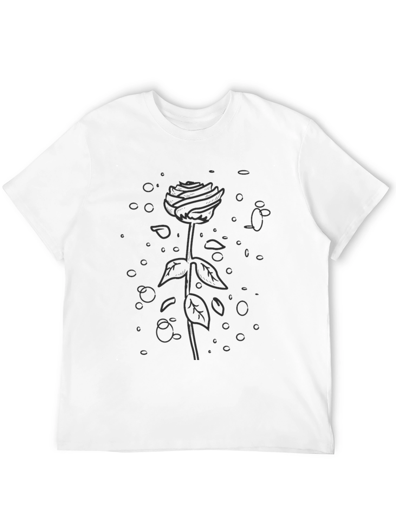 Mens Black Graphic Tee - Rose Design
