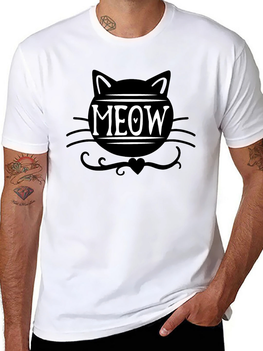 Meow Cat Graphic Tee - Trendy Black T-Shirt
