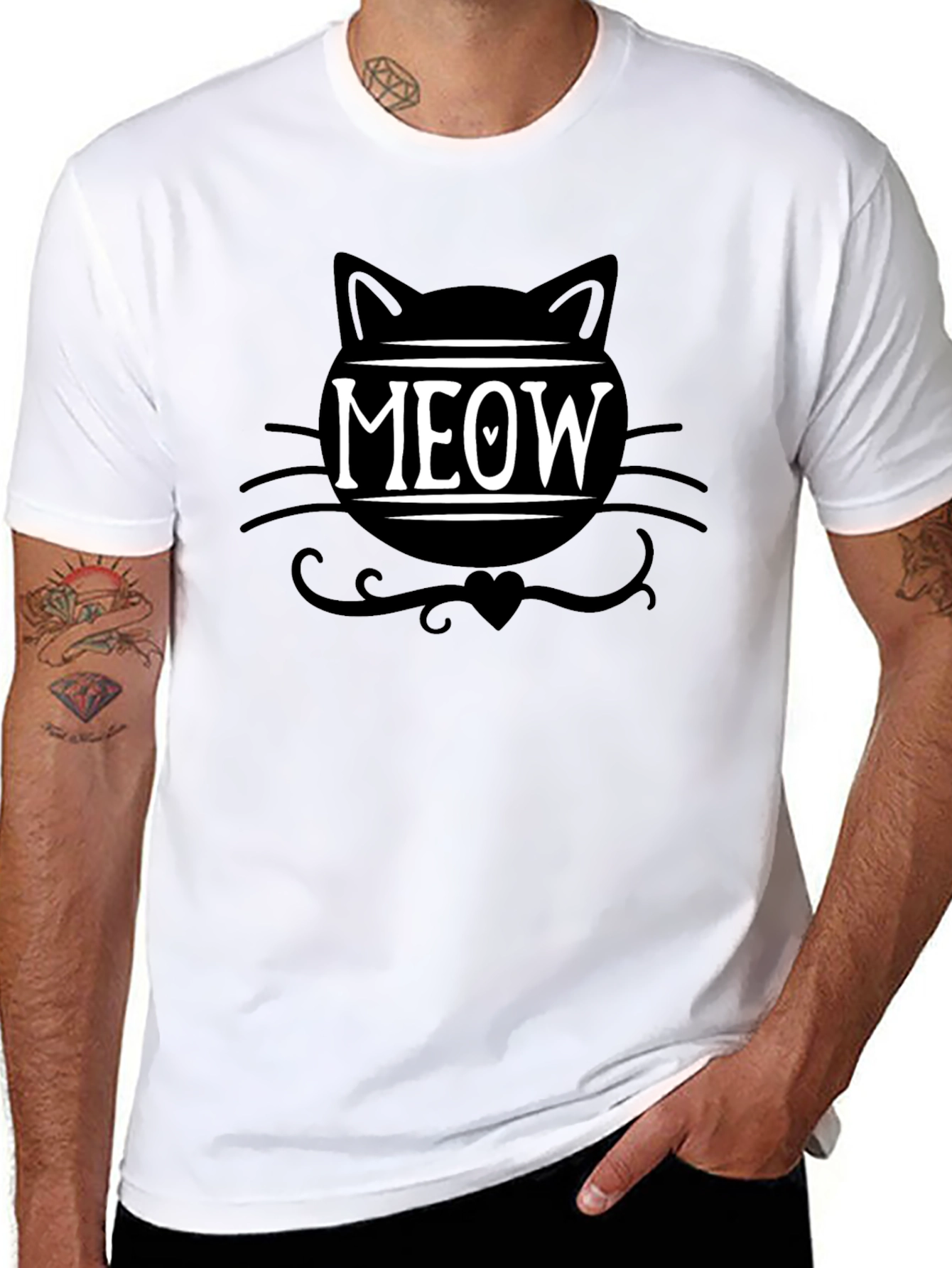 Meow Cat Graphic Tee - Trendy Black T-Shirt