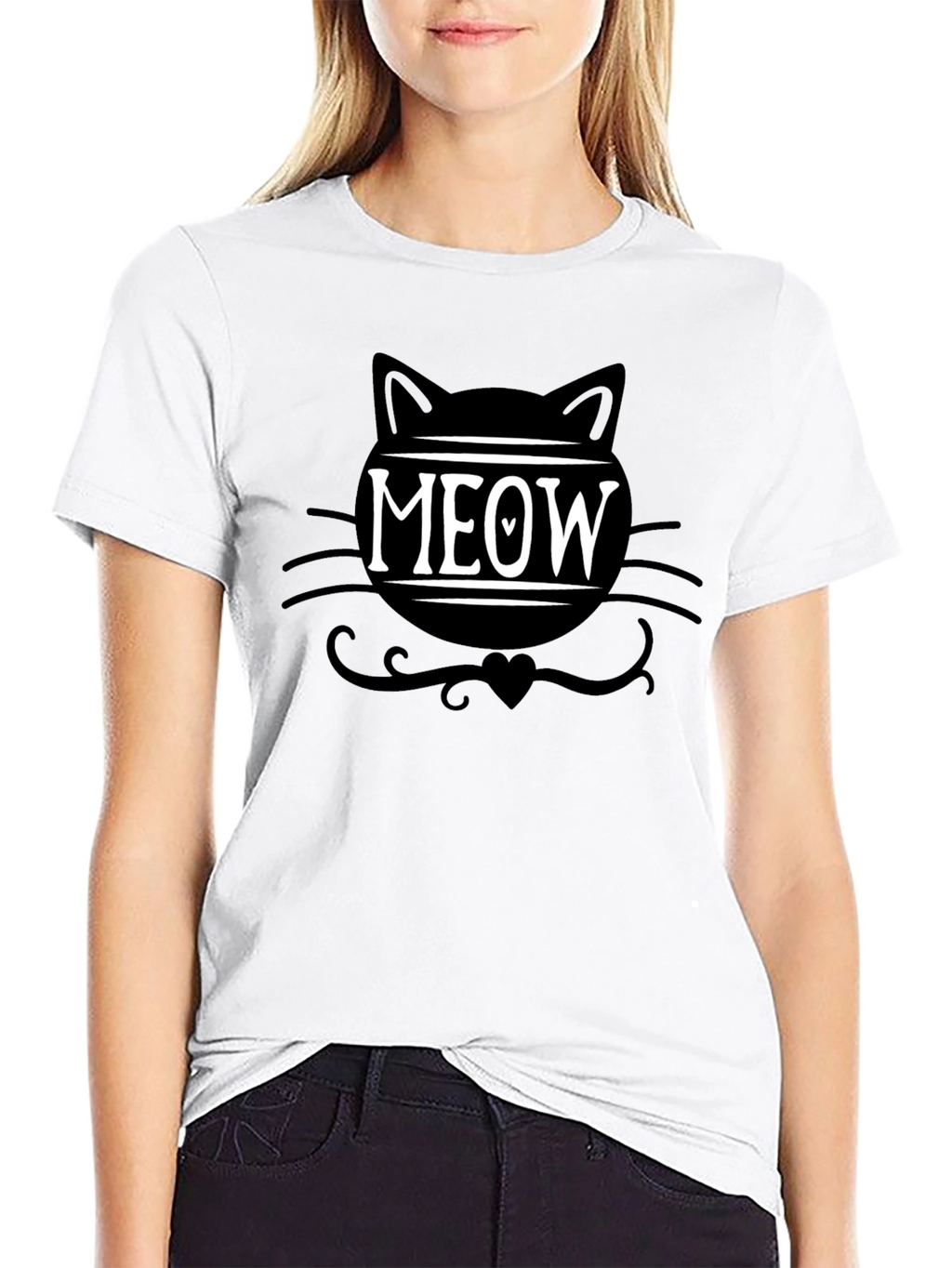 Meow Cat Graphic Tee - Trendy Black T-Shirt