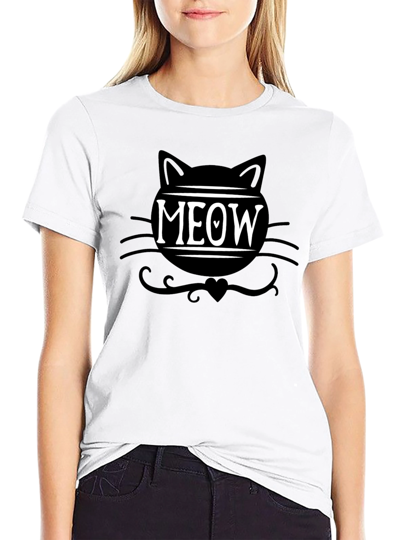 Meow Cat Graphic Tee - Trendy Black T-Shirt