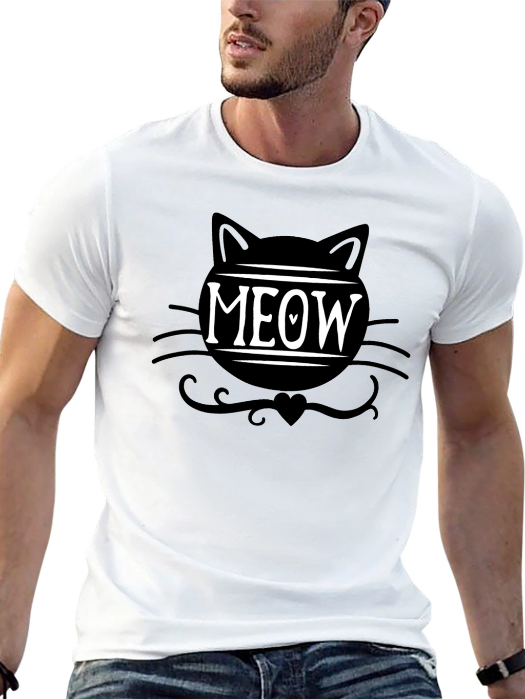 Meow Cat Graphic Tee - Trendy Black T-Shirt