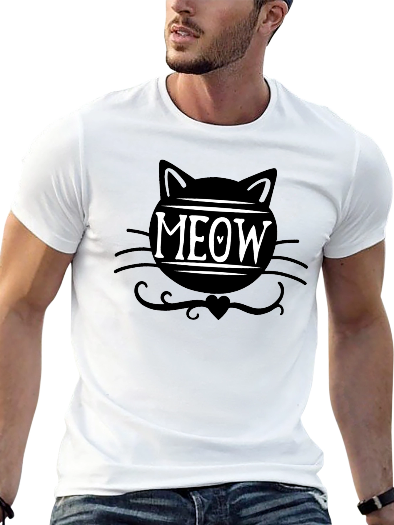 Meow Cat Graphic Tee - Trendy Black T-Shirt