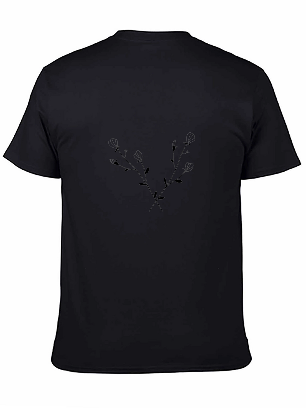 Elegant Black Tee with Floral Silhouette Design