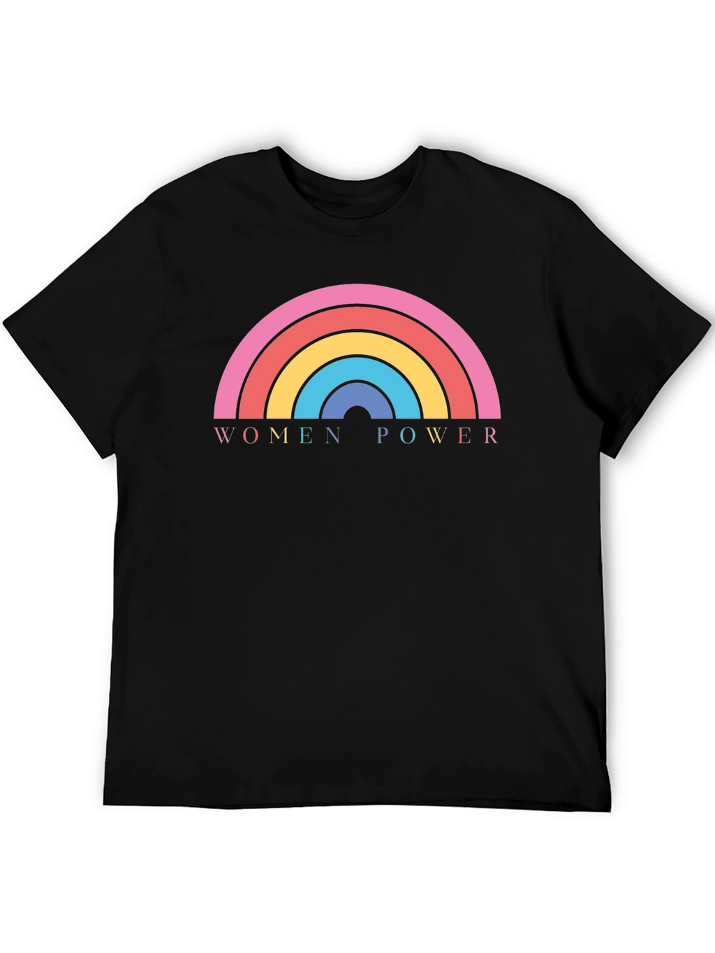 Women Power Rainbow Graphic Tee - Black