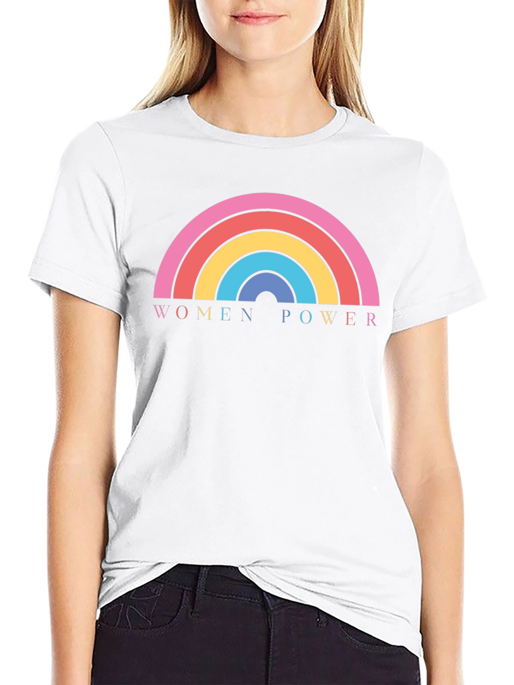 Women Power Rainbow Graphic Tee - Black