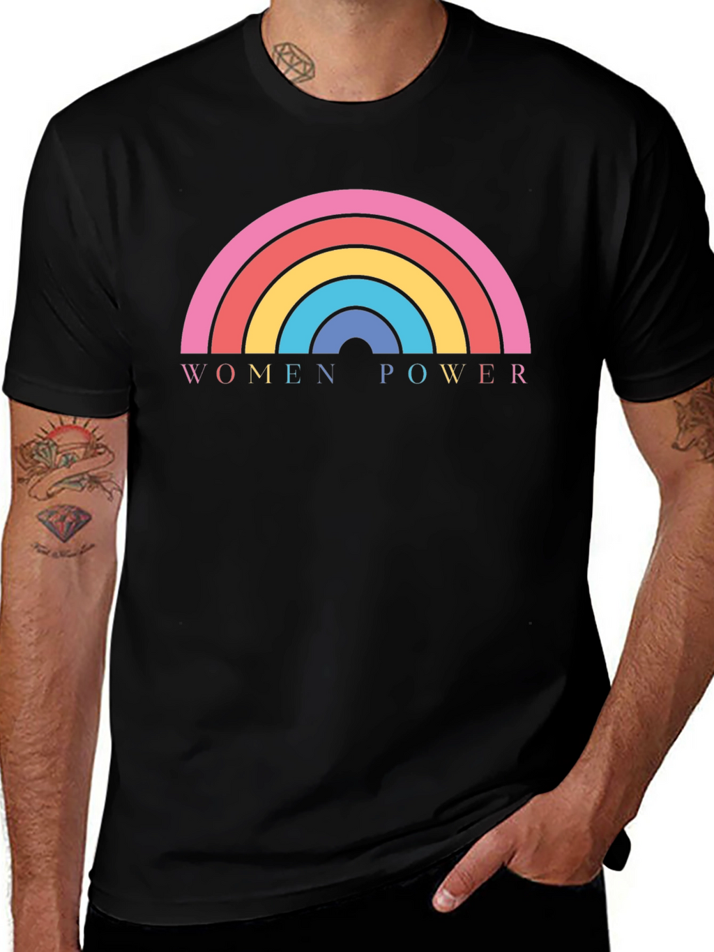 Women Power Rainbow Graphic Tee - Black