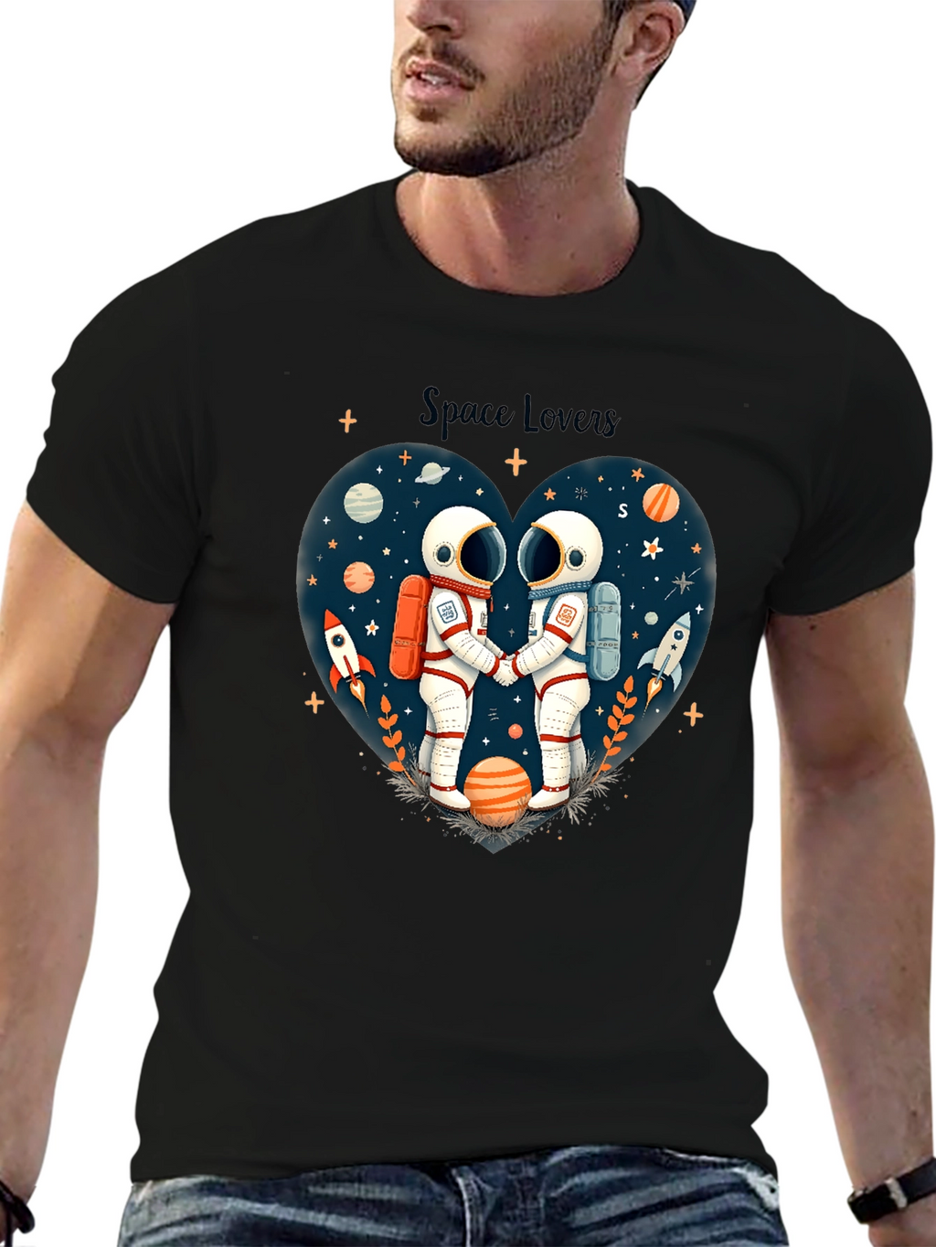 Space Lovers Graphic Tee - Unisex Astronaut Design
