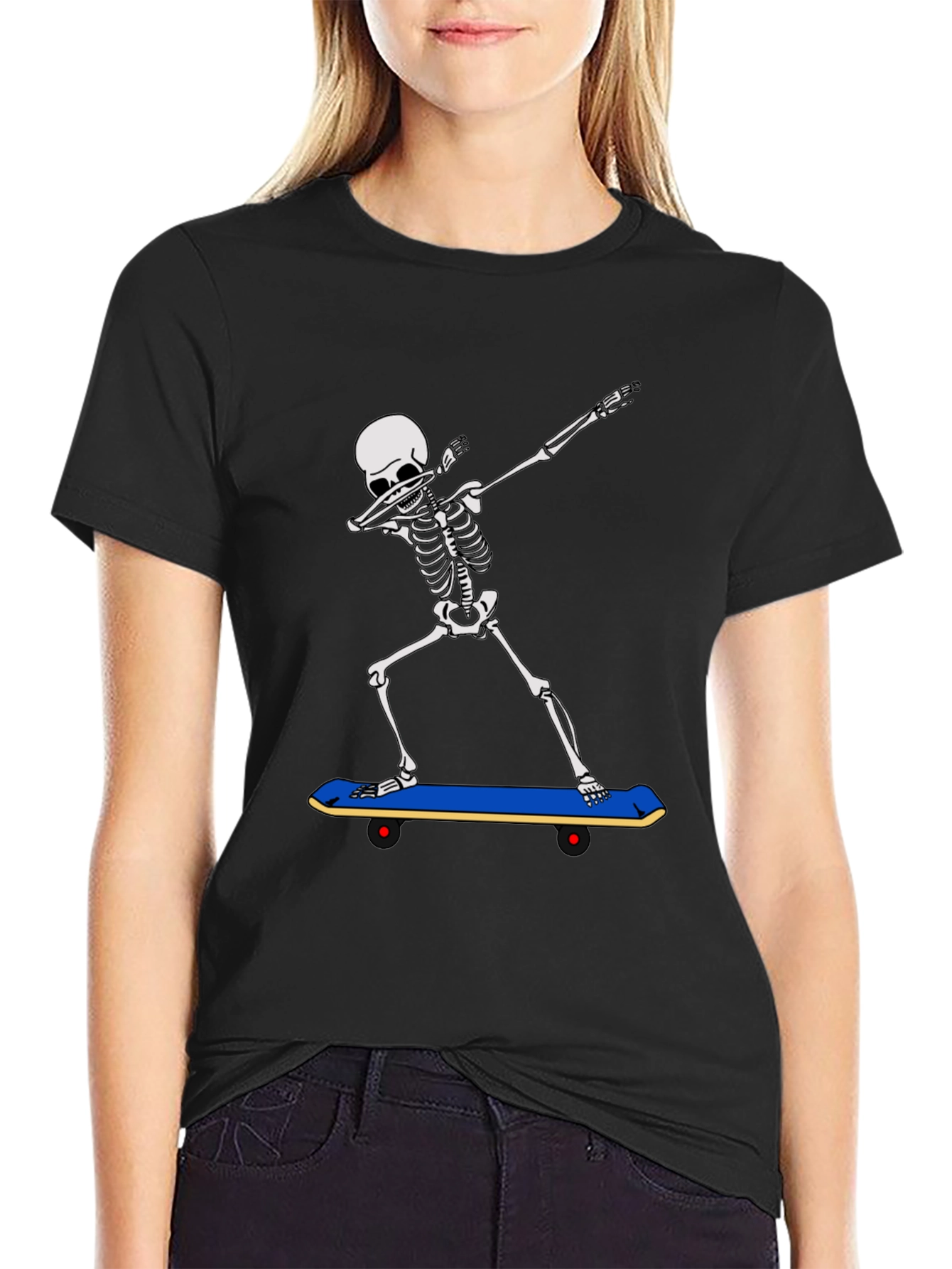 Skeleton Dabbing on Skateboard Graphic Tee