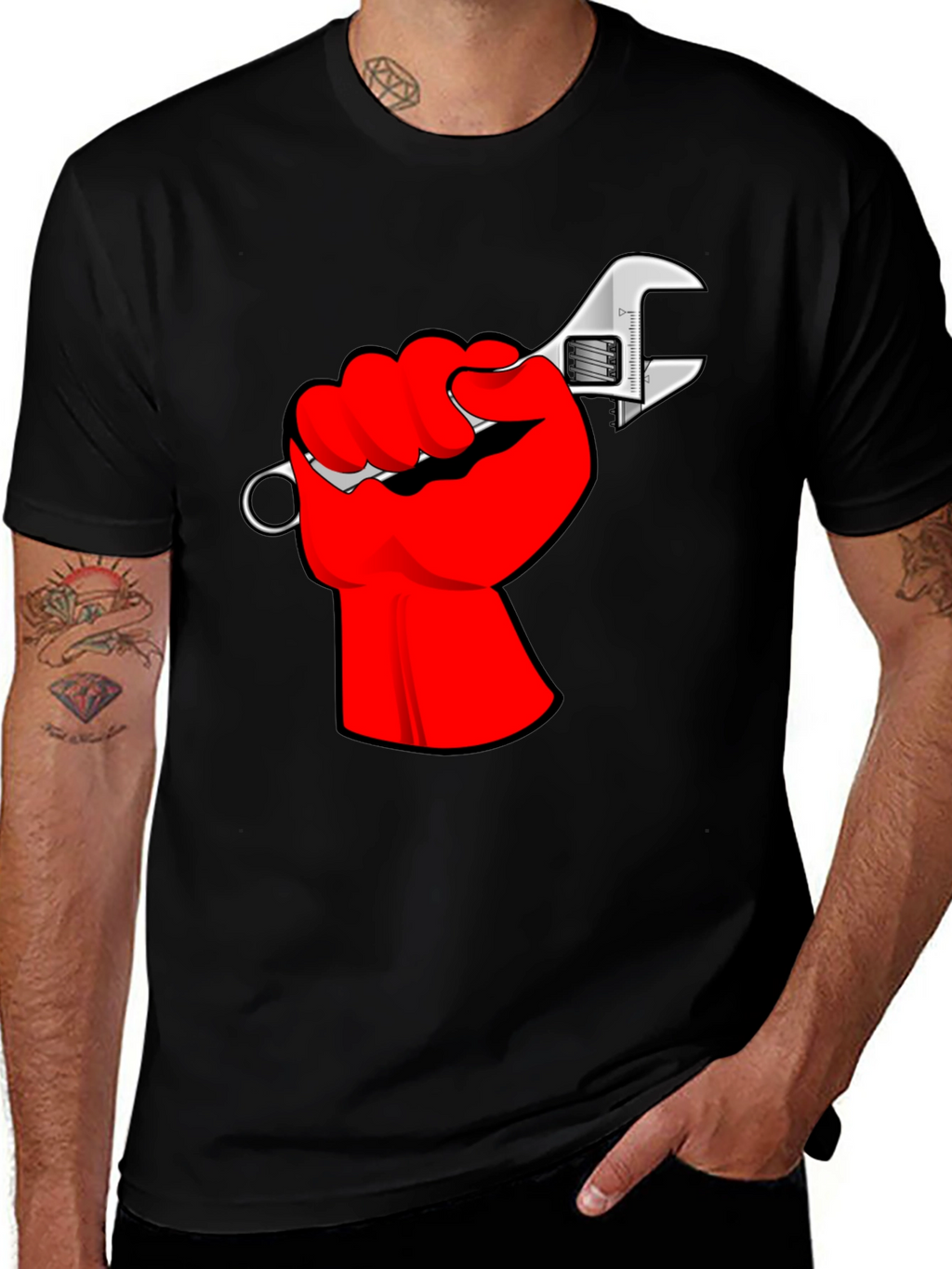 Red Fist Wrench Graphic T-Shirt - Black