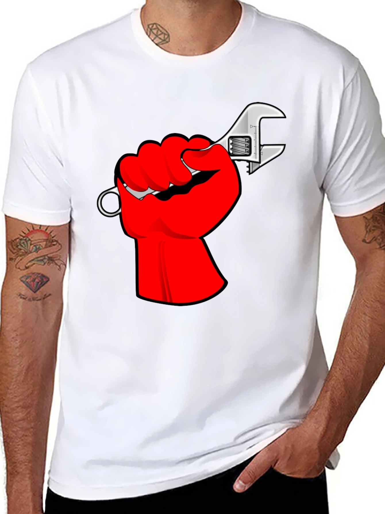 Red Fist Wrench Graphic T-Shirt - Black