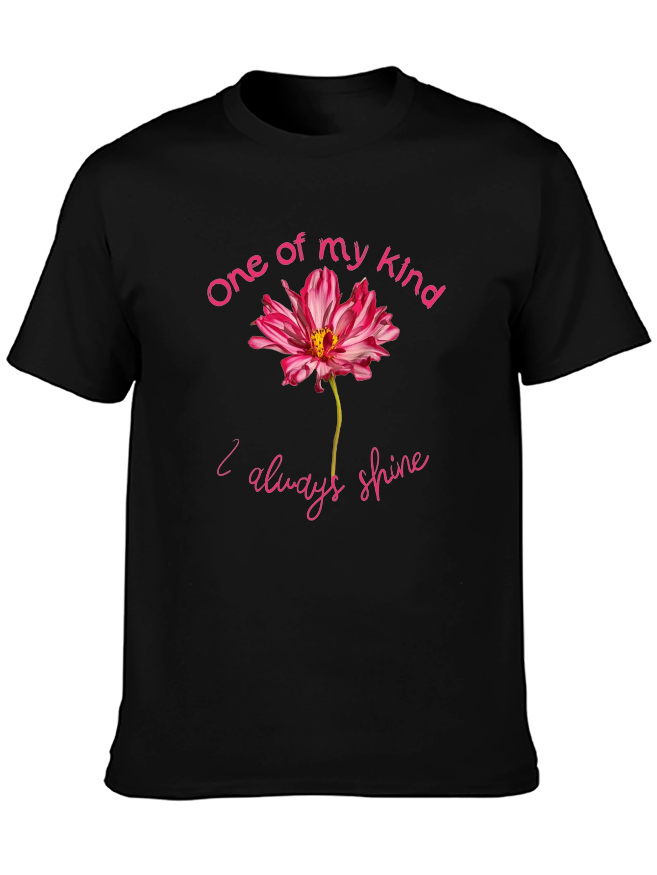 One of a Kind Flower Graphic Black T-Shirt