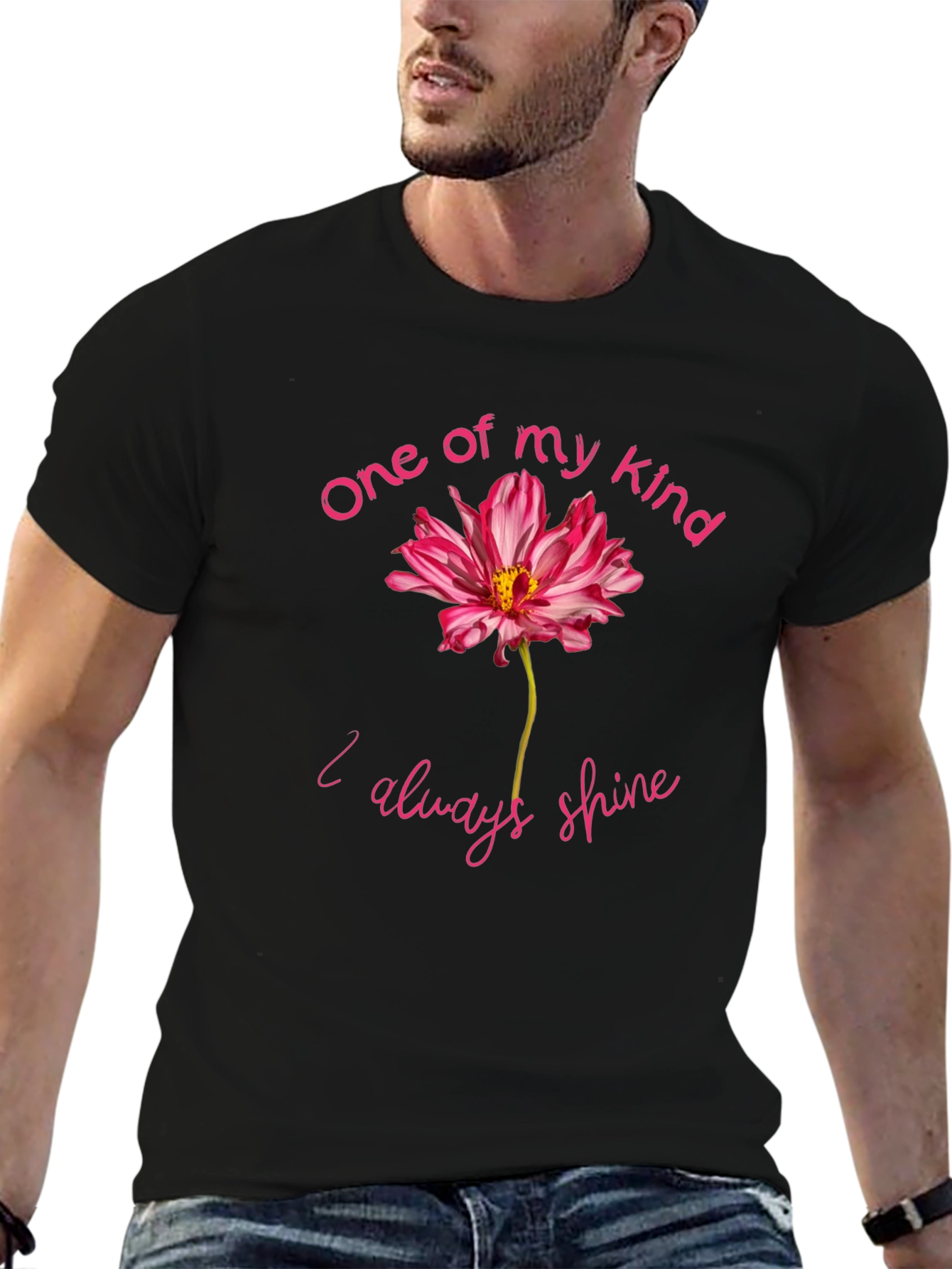 One of a Kind Flower Graphic Black T-Shirt