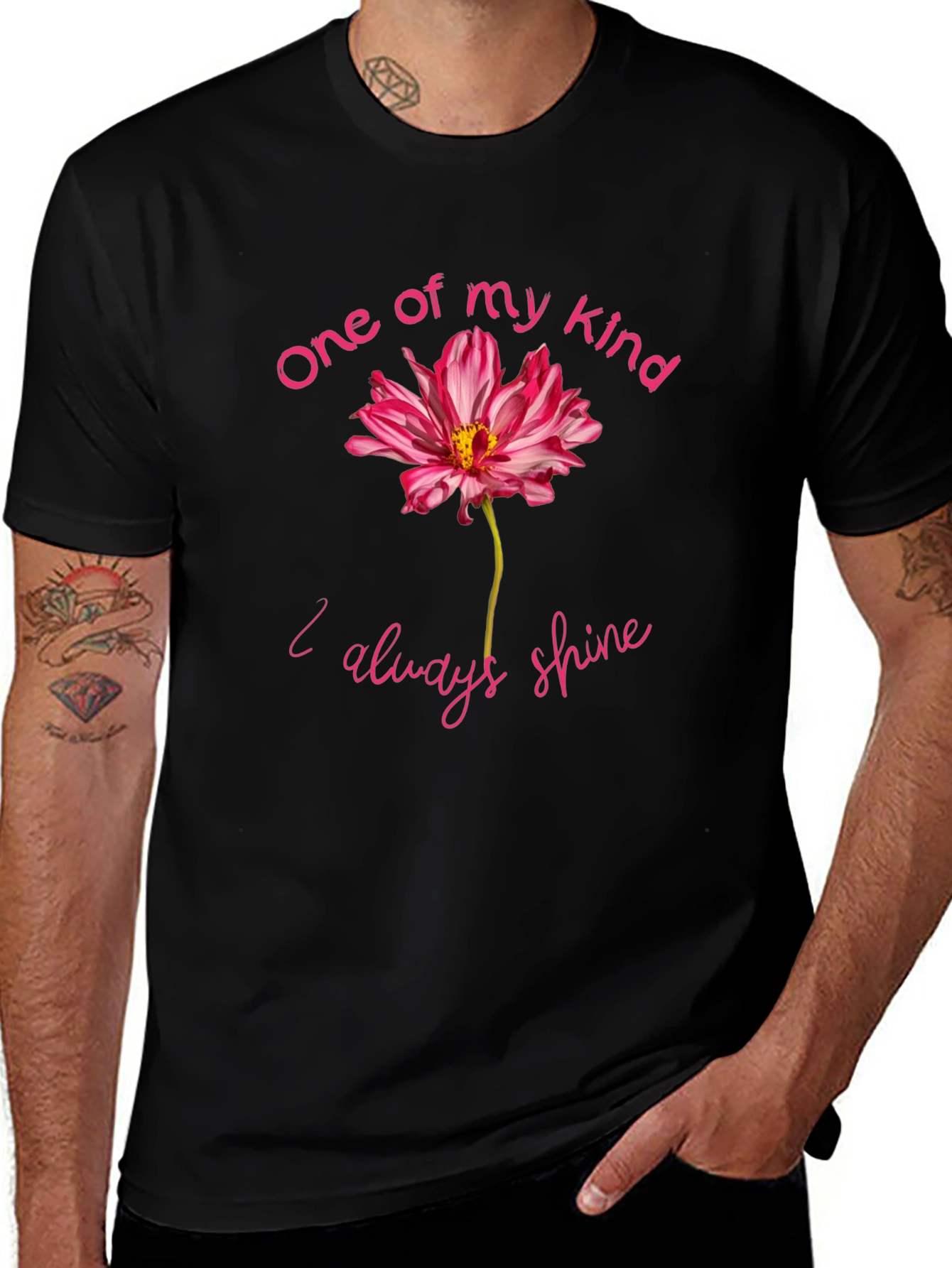One of a Kind Flower Graphic Black T-Shirt