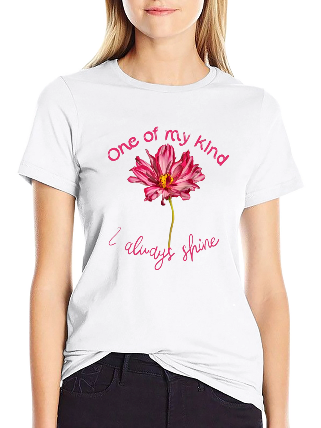One of a Kind Flower Graphic Black T-Shirt