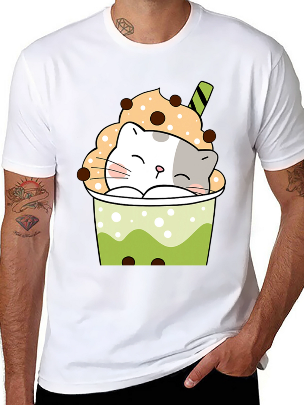 Cute Boba Cat Black T-Shirt
