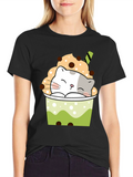 Cute Boba Cat Black T-Shirt