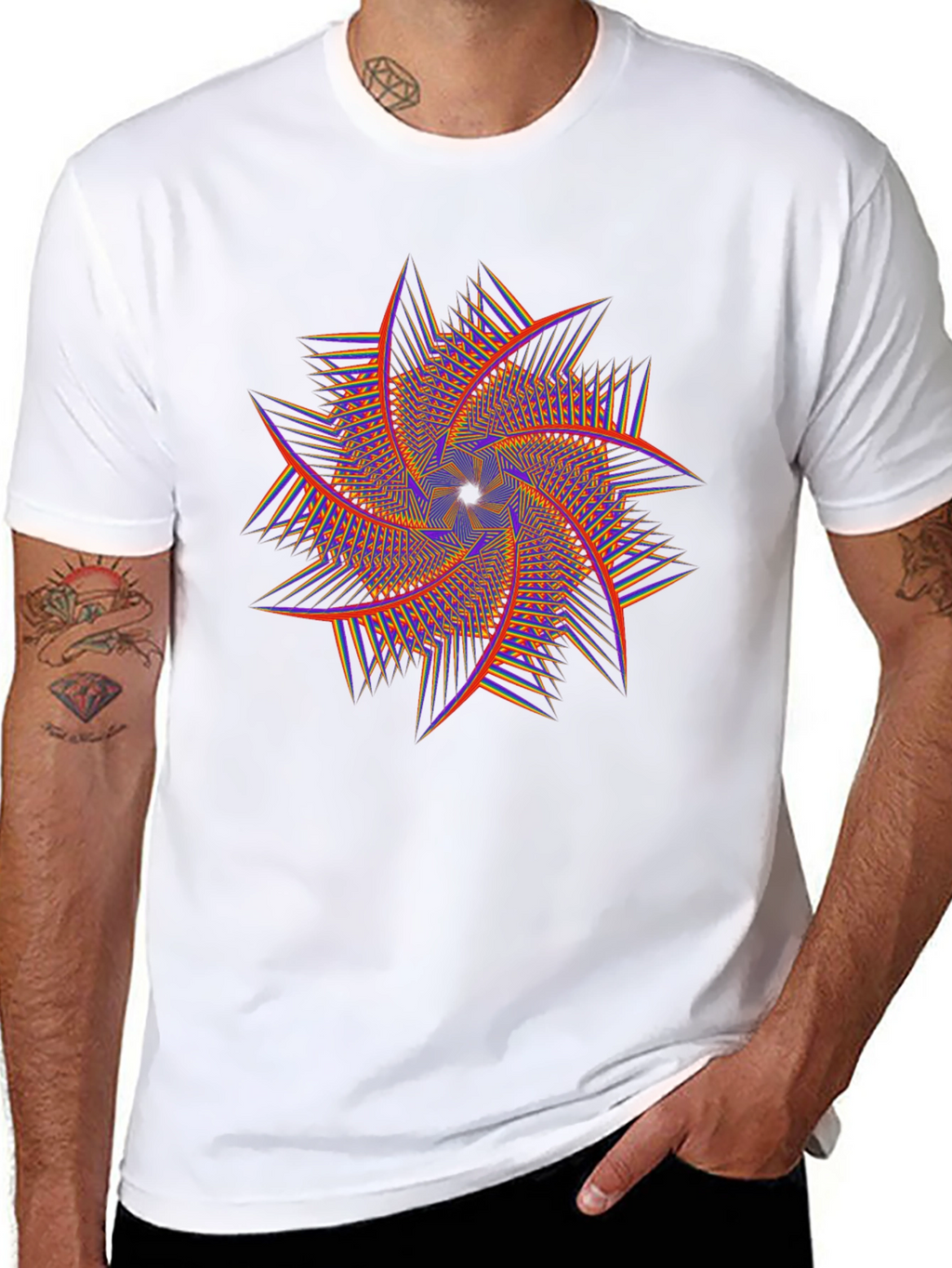 Geometric Swirl Graphic Tee - Black