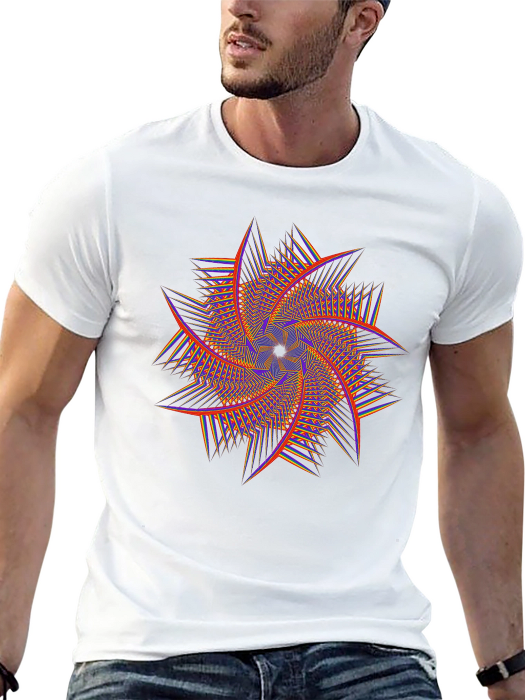 Geometric Swirl Graphic Tee - Black