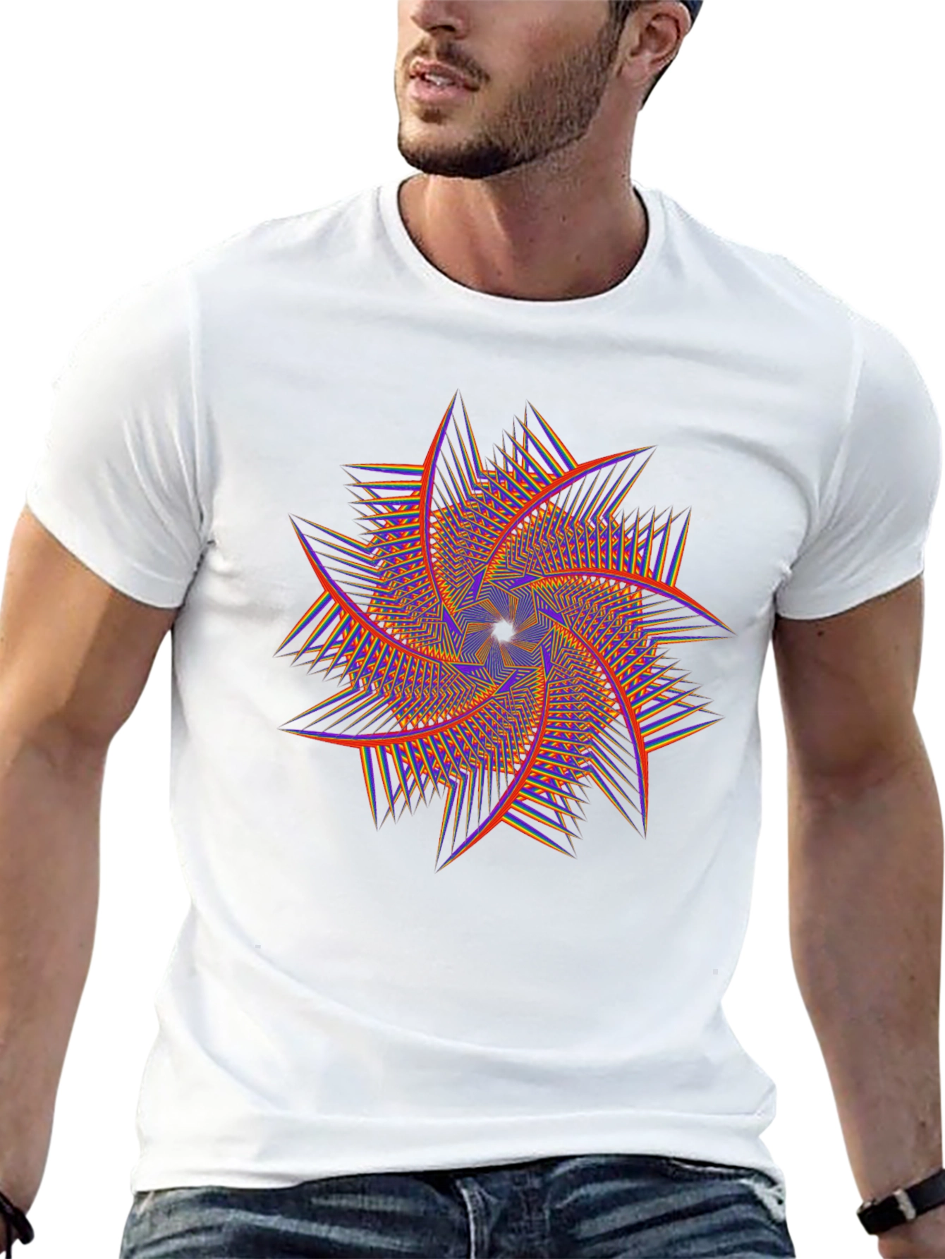 Geometric Swirl Graphic Tee - Black