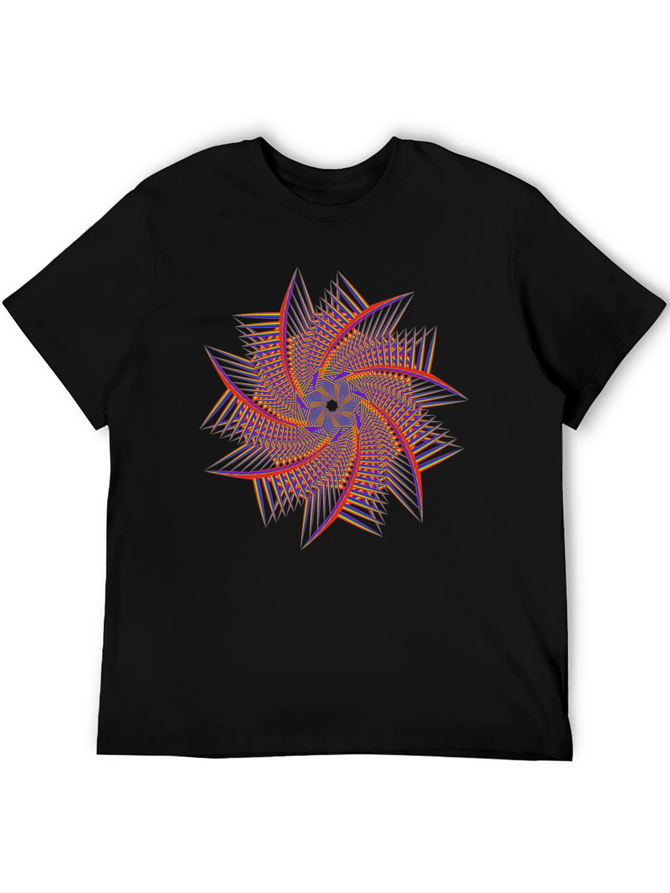 Geometric Swirl Graphic Tee - Black