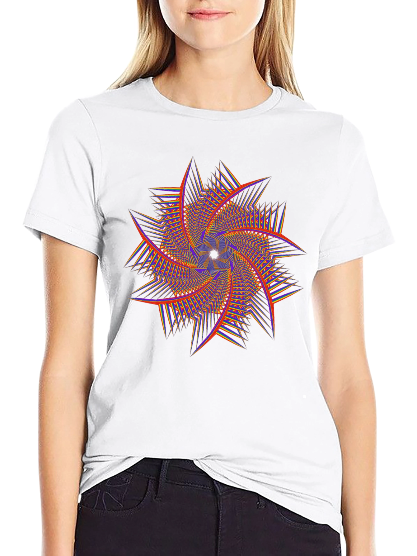 Geometric Swirl Graphic Tee - Black