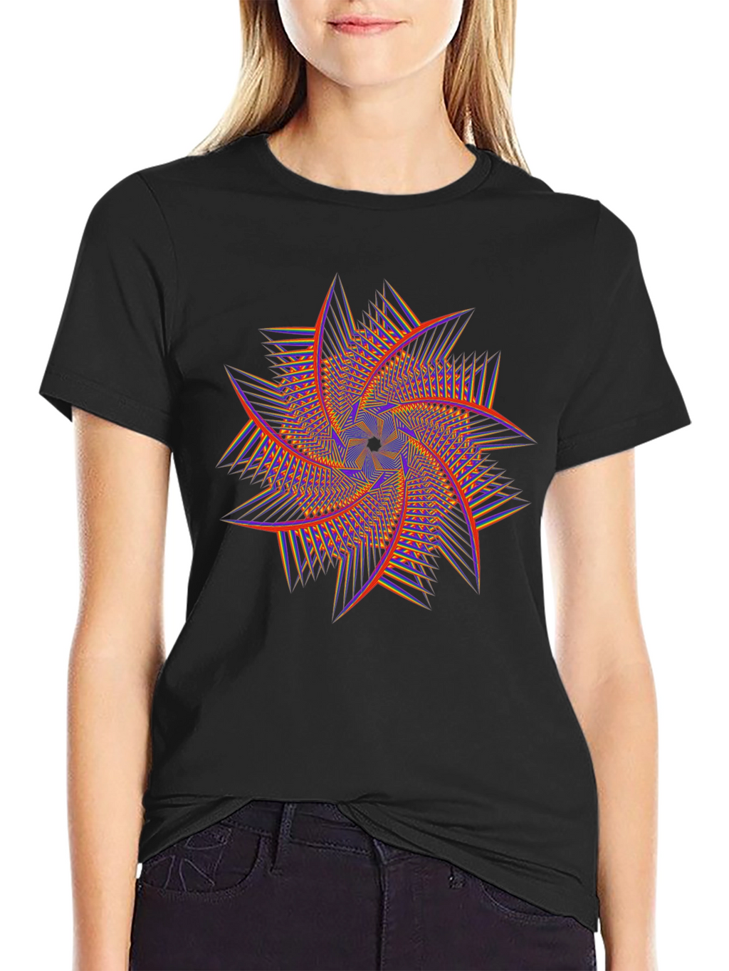 Geometric Swirl Graphic Tee - Black