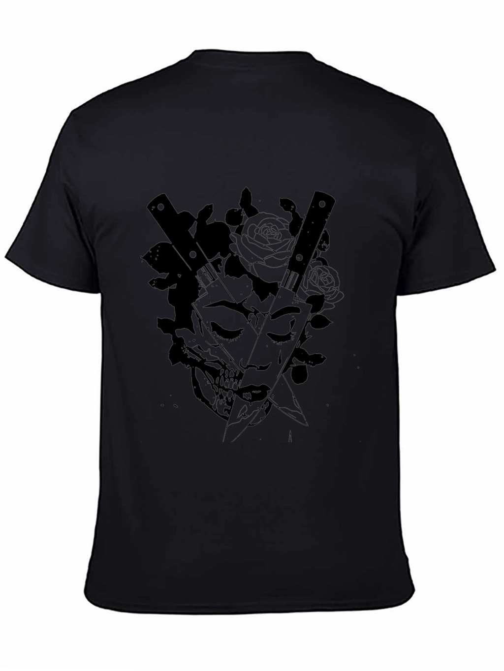 Edgy Skull & Rose Graphic Tee - Black