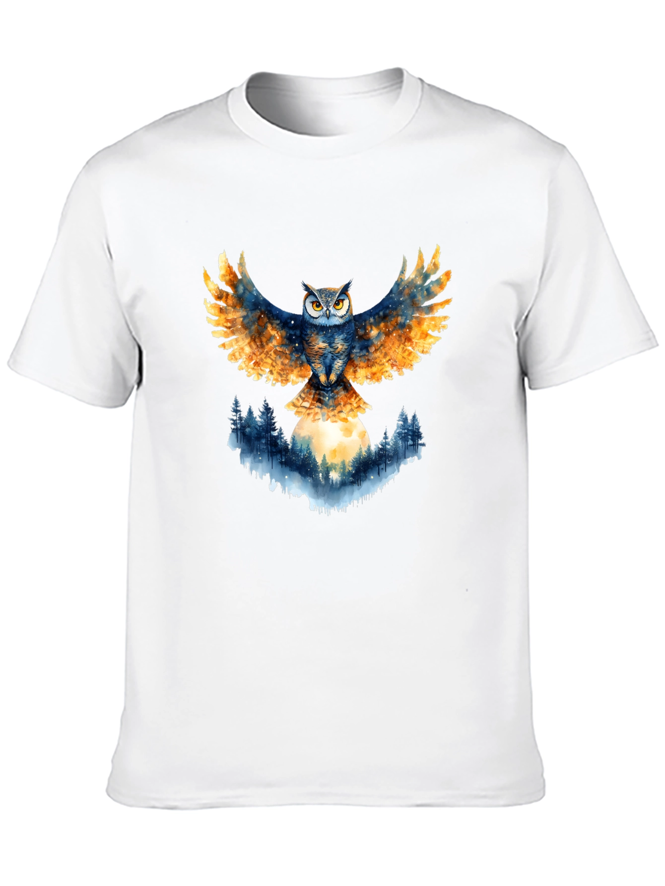 Owl Wings Forest Moon Graphic Tee - Black