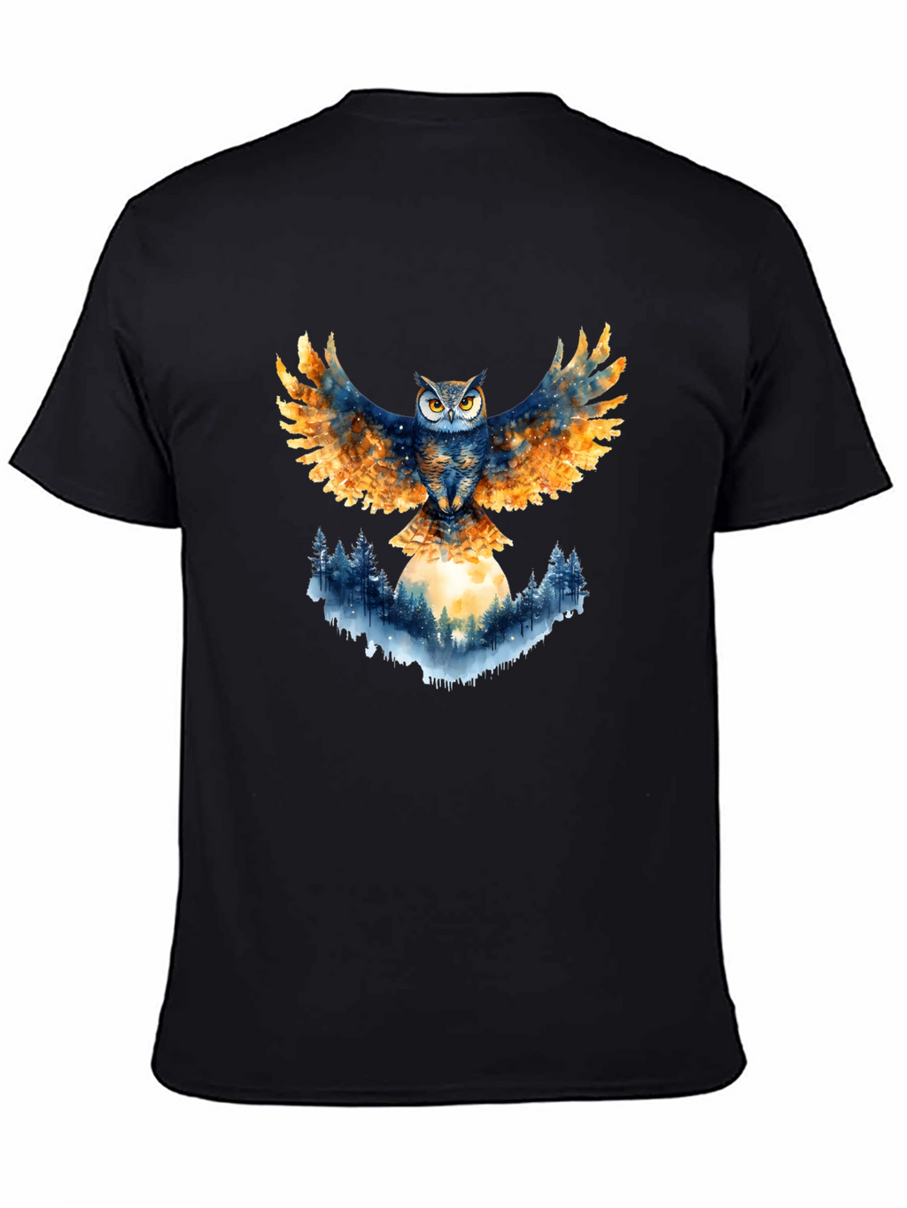 Owl Wings Forest Moon Graphic Tee - Black
