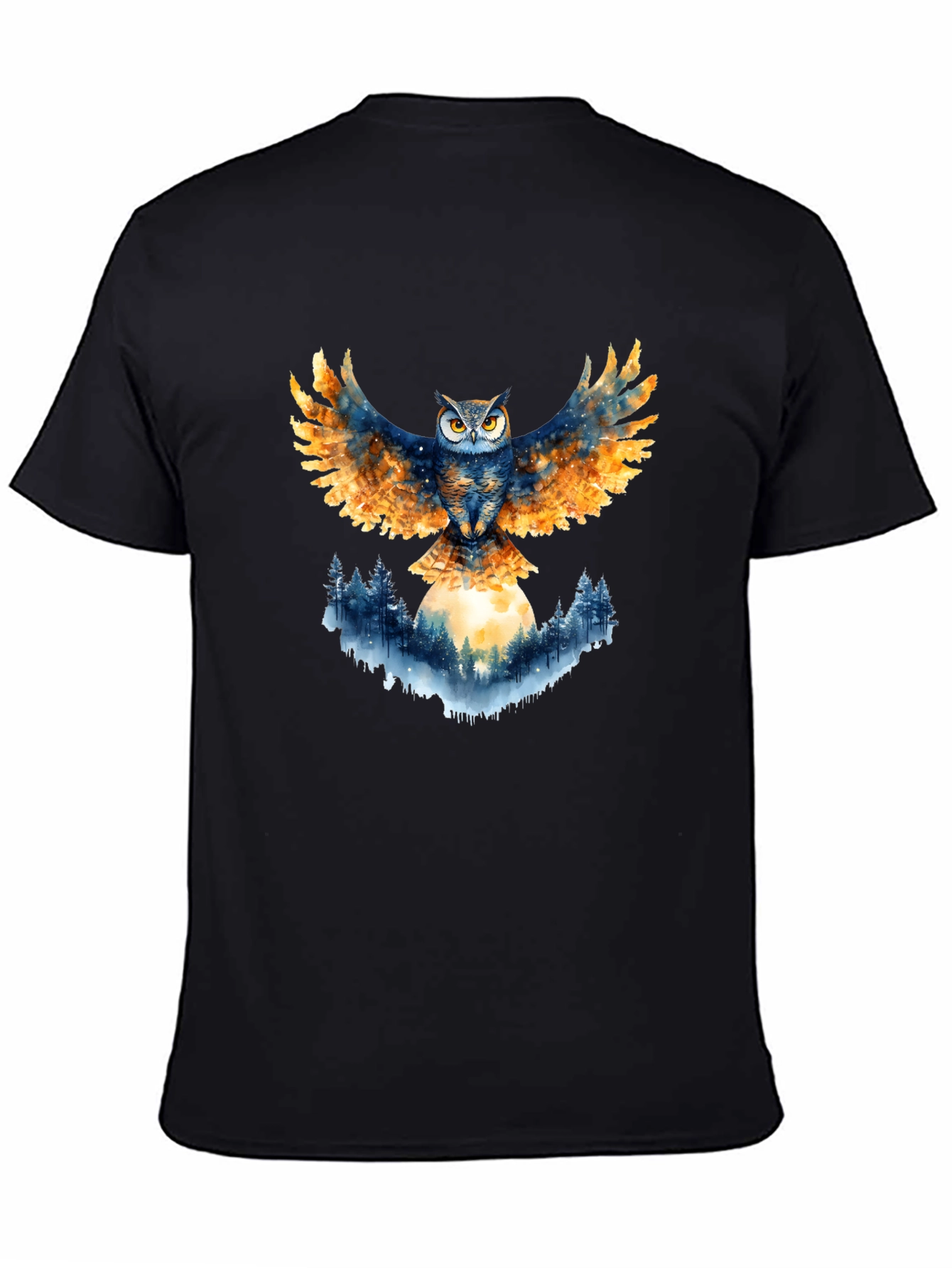 Owl Wings Forest Moon Graphic Tee - Black