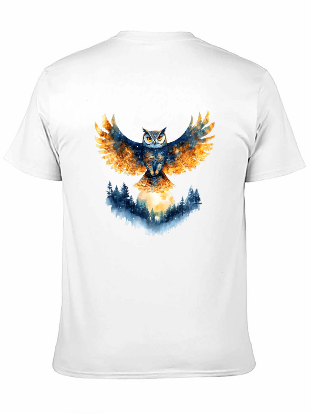 Owl Wings Forest Moon Graphic Tee - Black