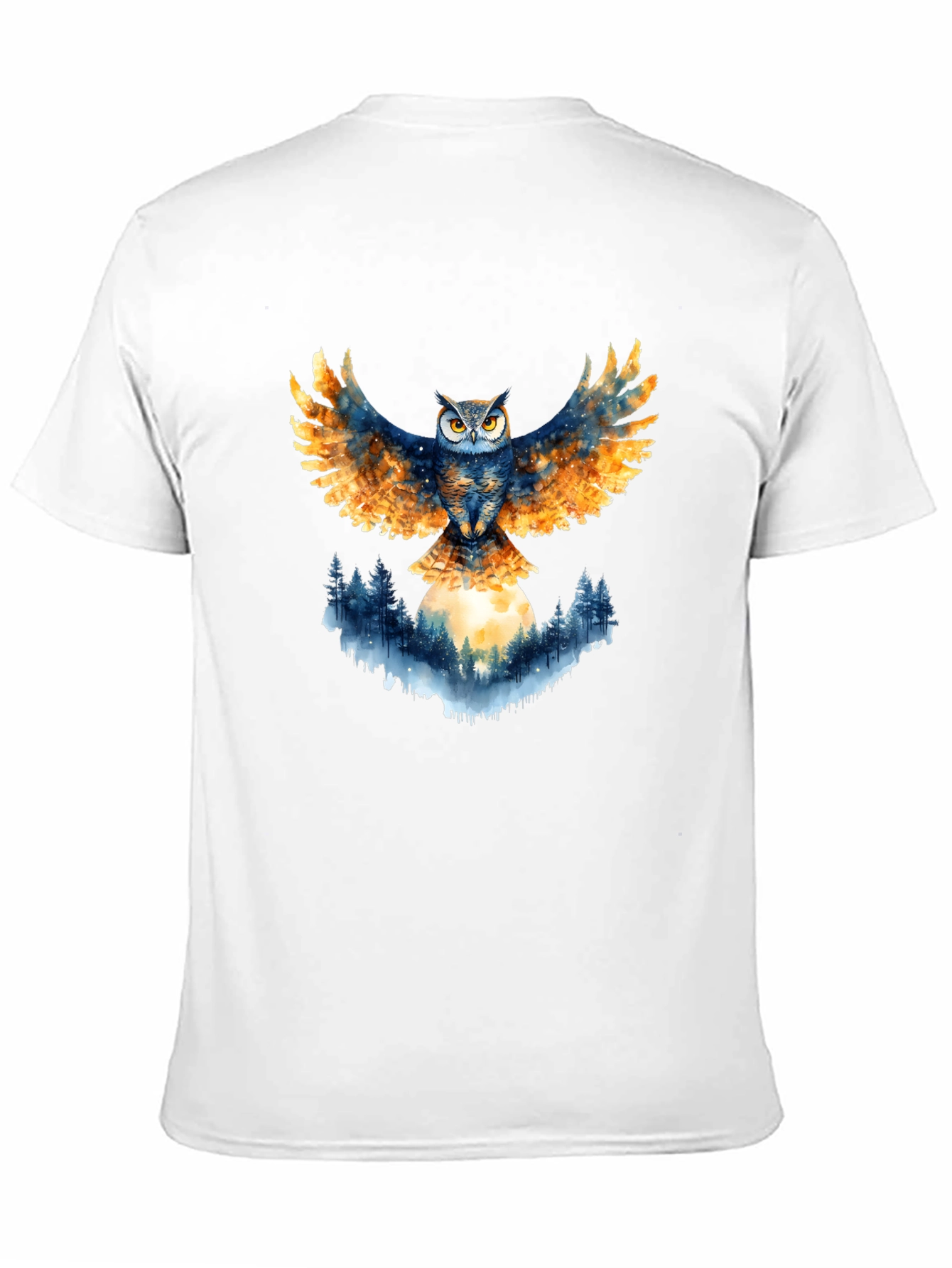 Owl Wings Forest Moon Graphic Tee - Black
