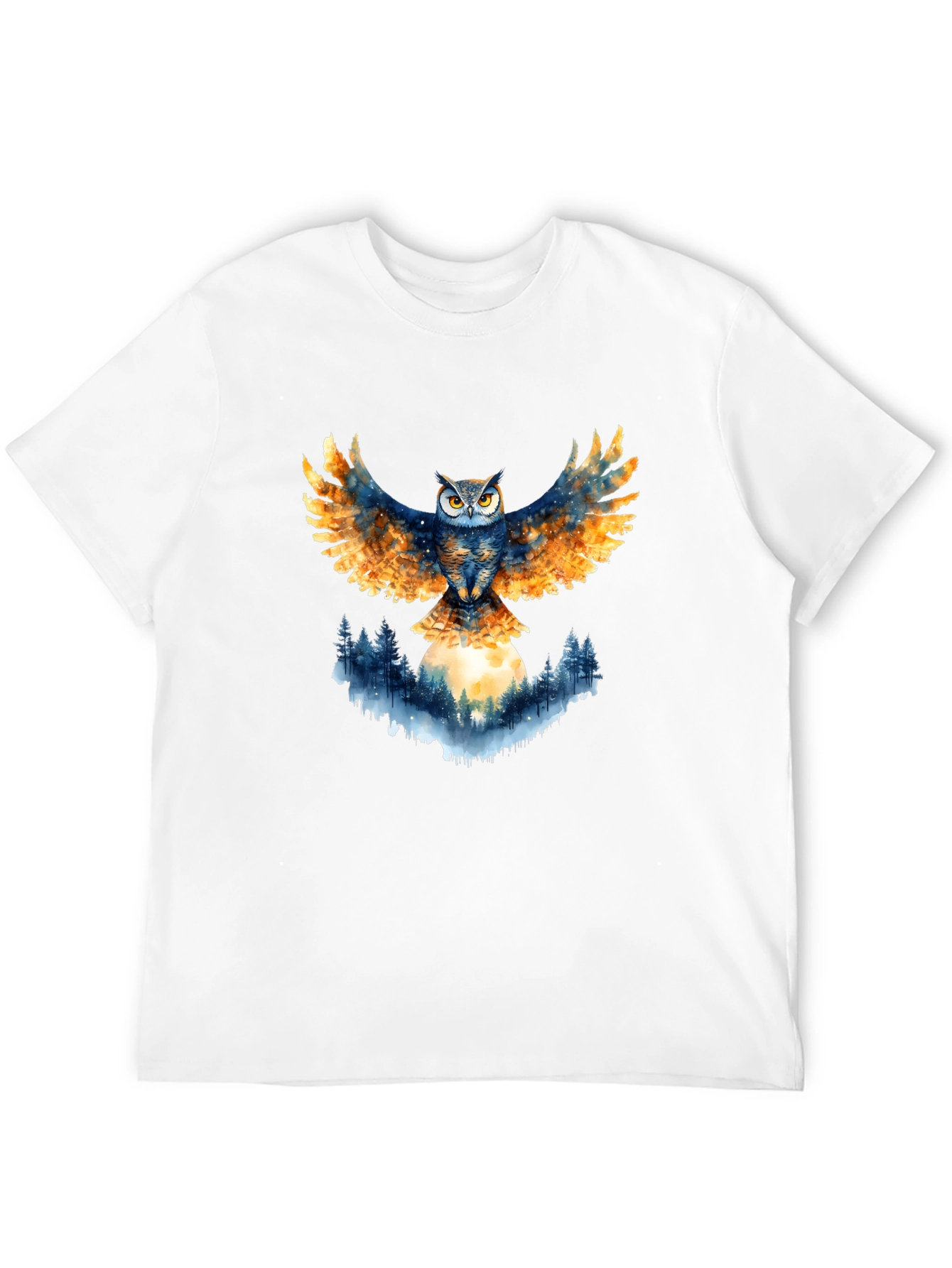 Owl Wings Forest Moon Graphic Tee - Black