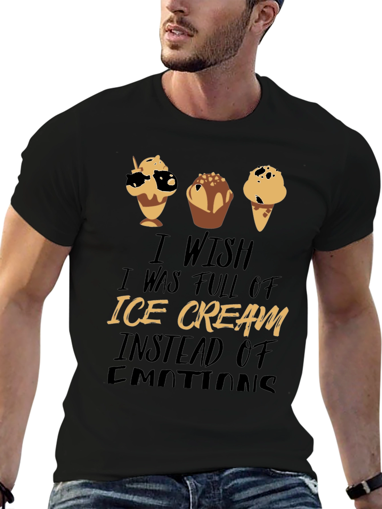Ice Cream Emotions Black Graphic T-Shirt