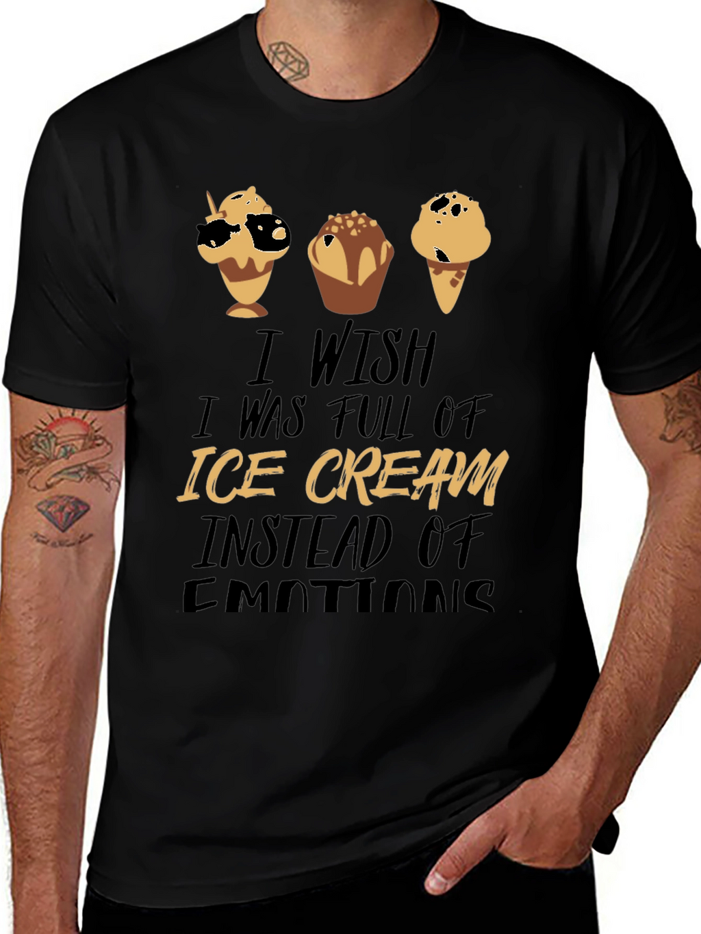 Ice Cream Emotions Black Graphic T-Shirt