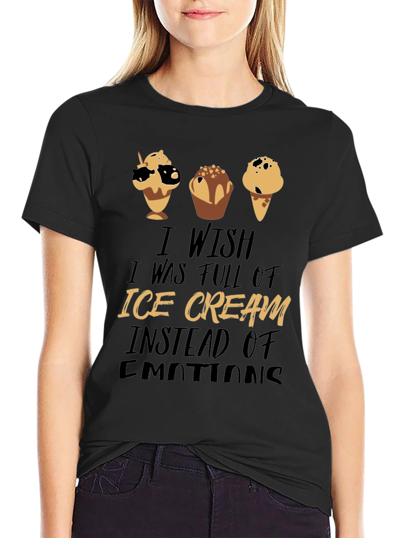 Ice Cream Emotions Black Graphic T-Shirt