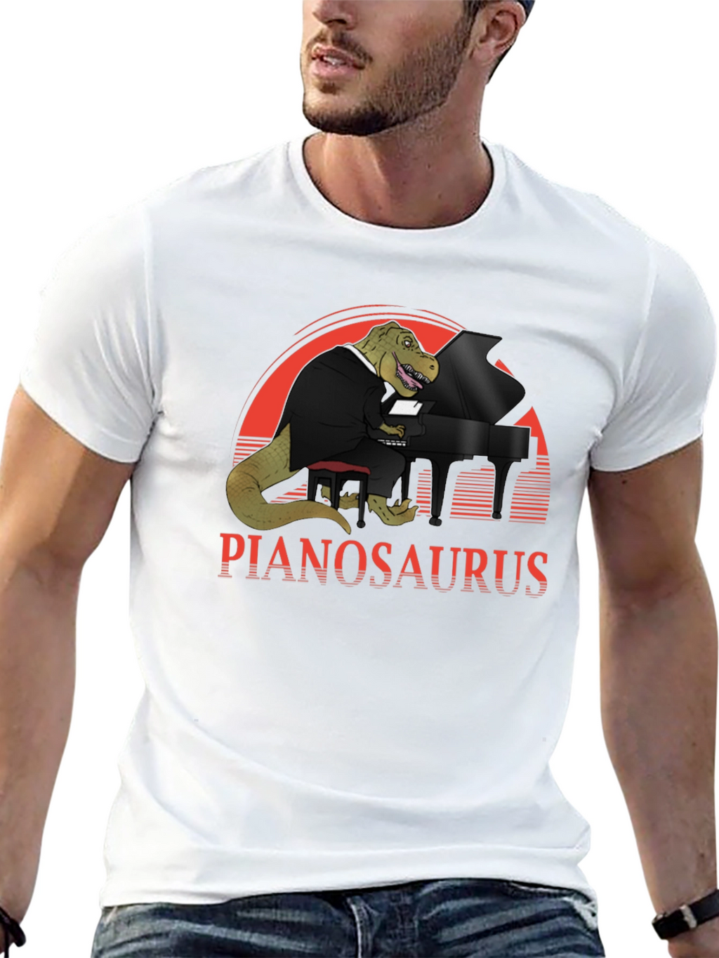 Pianosaurus T-Shirt - Dinosaur Piano Player Tee