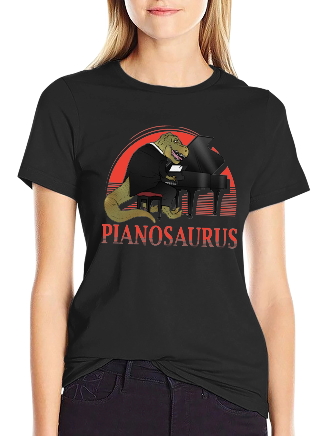 Pianosaurus T-Shirt - Dinosaur Piano Player Tee
