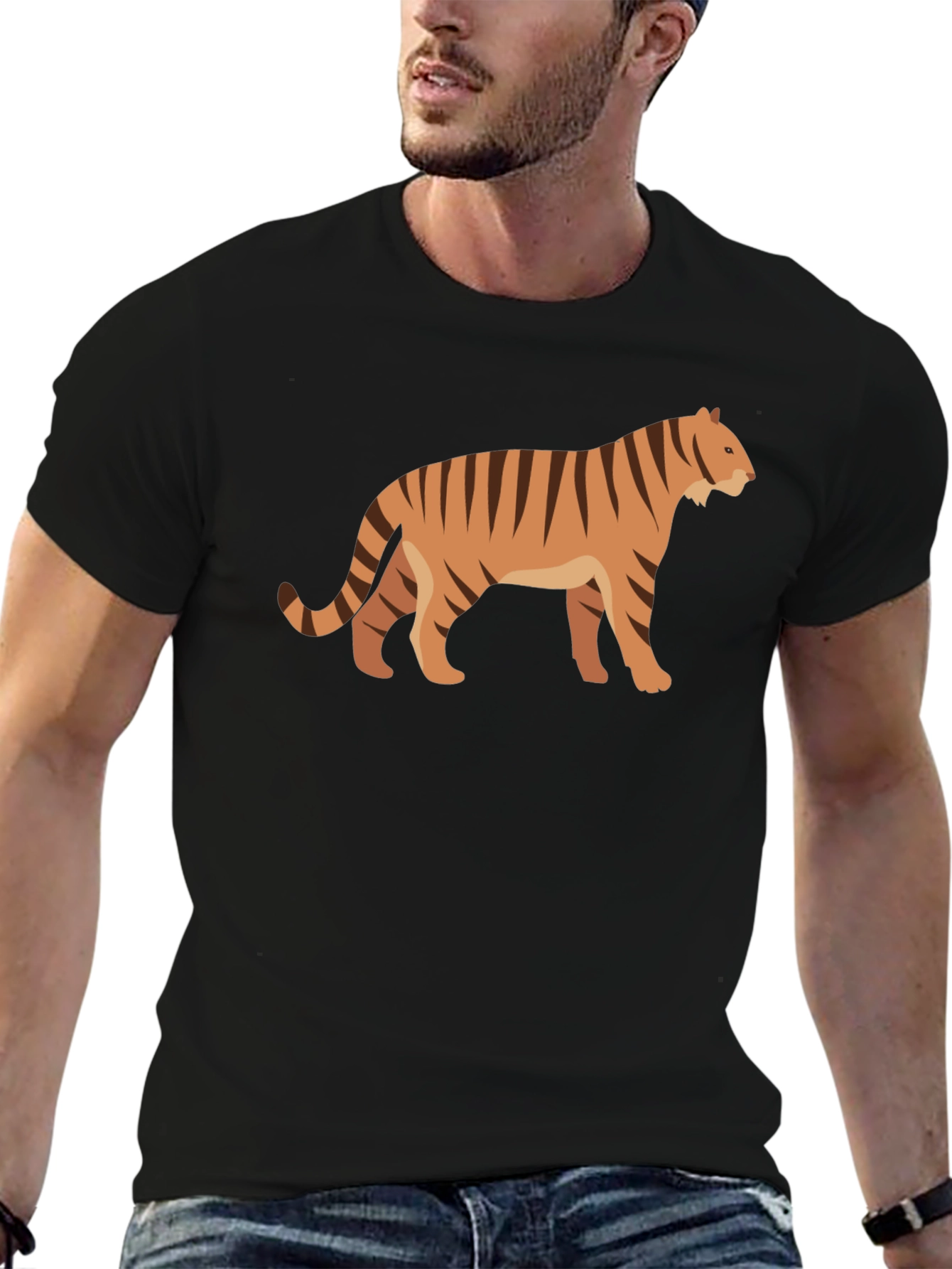 Tiger Graphic Tee - Black Cotton T-Shirt